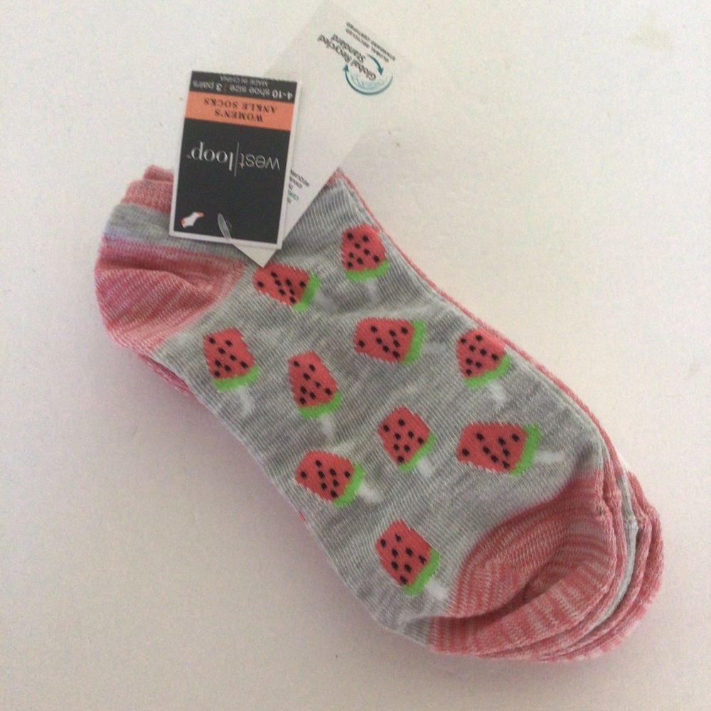 WEST LOOP 3 PAIRS LOW CUT ANKLE SOCKS NWT WATERMELON AND STRIPES